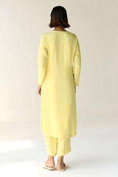 Custard yellow georgette kurta with fabricated floral hand embroidery highlighted with sequins. Comes with solid matching trouser and embroidered scarf. - Aza Fashions Yellow Semi-stitched Georgette Kurta, Yellow Georgette Kurta With Dabka Work, Yellow Georgette Kurta With Resham Embroidery, Yellow Straight Kurta In Georgette, Yellow Georgette Straight Kurta, Yellow Georgette Kurta For Diwali, Yellow Embroidered Georgette Kurta, Unstitched Yellow Salwar Kameez For Reception, Yellow Traditional Wear With Chikankari Embroidery For Reception