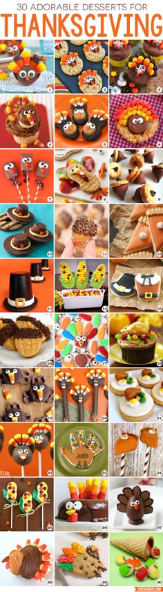 a collage of thanksgiving desserts and cupcakes