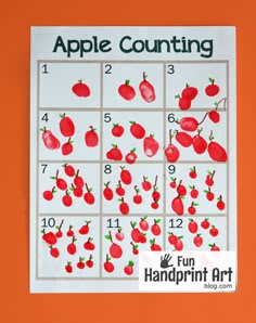 an apple counting game is shown on the wall