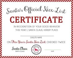 santa's official nice list certificate