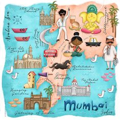 an illustrated map of mumbai, india