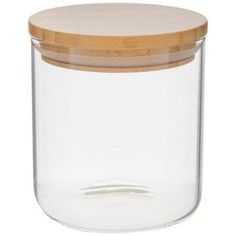 a glass jar with a wooden lid