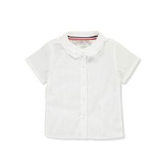 French Toast's Short Sleeve Modern Peter Pan Collar Blouse is crafted with our cotton blend Wrinkle No More fabric, for easy care. This item also features a pearlized button front and is shaped with back darts for a feminine fit. Make this classic blouse true to you by dressing it up or dressing it down for any school day activity. Size: 4 Years. Color: White. Gender: female. Age Group: toddler. Classic Cotton School Blouse, Collared Cotton Tops For School, Classic Summer School Tops, Solid Color Summer School Tops, Modern Peter Pan, Pan Collar Blouse, Girls School Uniform, Peter Pan Collar Blouse, Classic Blouses