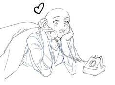 a drawing of a woman talking on the phone