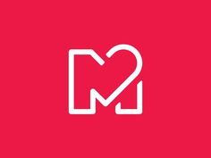 the letter m is shown in white on a red background