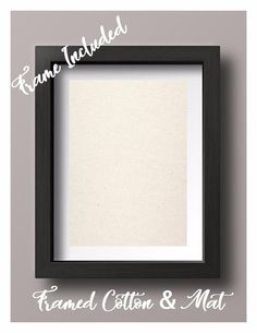 framed cotton and mat in black frame with the words frames included above it on a gray background