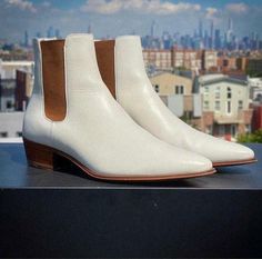 New Handmade White Leather Stylish Chelsea Boots for Men's on Storenvy White Boots Men, Ankle Chelsea Boots, Quality Leather Boots, Custom Design Shoes, High Ankle Boots, Handmade Leather Shoes, Chelsea Boots Men, White Boots, Leather Chelsea Boots