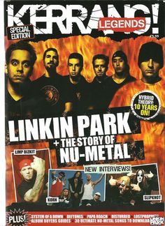 a magazine cover with the band linkin park and the story of nu - metal