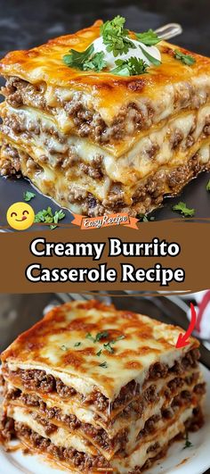 the layered casserole is ready to be eaten and served with cheese on top