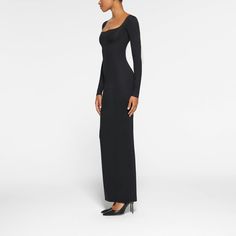 Enhance your curves in all the right places with this sophisticated, stretchy maxi featuring a center back slit for added comfort. Made with a built-in ... Long Sleeve Long Dress, Sleeve Long Dress, Long Slip Dress, Long Slip, Black Dress With Sleeves, Maxi Slip Dress, Black Long Sleeve Dress, Long Black Dress, Long Sleeve Maxi