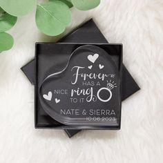 a personalized glass coaster with the saying forever has a ring to it