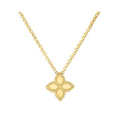 The polished gold petals in this Roberto Coin Princess Flower necklace are framed with rope detailing. The Princess Flower collection is part of the creative bouquet of the Princess collection and has the same distinguishing twisted wire workmanship with alternating smooth and rough surfaces that evokes the characteristics of various essences.
The Roberto Coin brand was born in 1996. Its founder, with whom it shares its name, driven by the innate love for the world of art and fashion, followed a Luxury White Gold Flower Shaped Necklace, Yellow Gold Flower Necklace For Formal Occasions, Luxury Flower Shaped Necklace, Luxury White Gold Flower Necklace, Luxury Flower Pendant Necklace With Flower Charm, Formal Yellow Gold Flower Pendant Necklace, Luxury Yellow Gold Necklace With Flower Charm, Exquisite Yellow Gold Flower Shaped Necklace, Elegant Yellow Gold Flower Shaped Jewelry