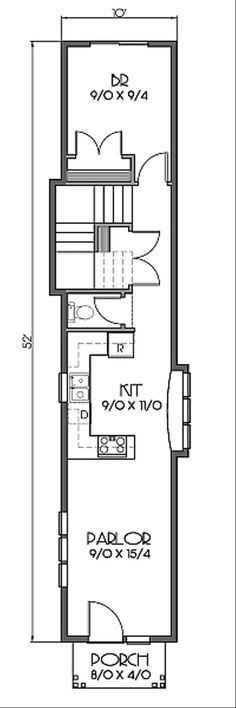 the floor plan for a small house with an attached kitchen and living room, as well as