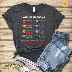 "Reading Shirt, I Will Read Books On a Boat Shirt, SPED Teachers, Book Shirt, Read Shirts, Librarian Shirt, Reader Reading Gift, Hoodies **All sales are final and we don't accept returns. If we made a mistake we will send a replacement.** The best way to get the size you need is to measure a shirt that fits you or your child best and get the similar length and width using the size chart. VERY IMPORTANT PLEASE READ --> Please note that the women's tees are fitted - depending on your preference Boat Shirts, Book Shirt, Librarian Shirt, Sped Teacher, Made A Mistake, Reading Gifts, Reading Shirts, On A Boat, Book Shirts