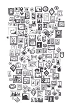 black and white drawing of many different frames