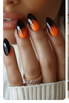 Orange And Black Ombre Nails, Black Ombre Nails, Fancy Nails Designs, Black Ombre, Black Nail, Delicate Beauty