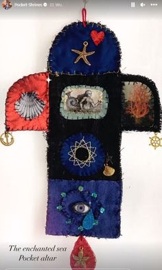 a wall hanging made out of various items