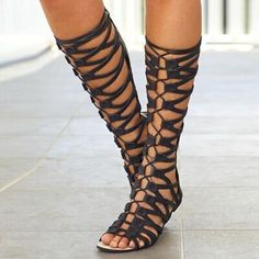 Women Knee High Gladiator Sandals Strappy Beach Flat Shoes Cut Out Lace Up Boots | eBay Women Sandals Flat, Knee High Gladiator Sandals, Womens Thigh High Boots, Steampunk Boots, High Gladiator Sandals, Pirate Boots, Soft Leather Boots, Women's Motorcycle Boots, Flat Gladiator Sandals