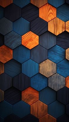 an abstract wood pattern made up of hexagons in different colors and sizes