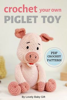 Crochet Piglet toy amigurumi pattern Crochet Piglet, Pig Stuffed Animal, Farm Animal Toys, Animal Nursery Theme