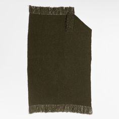 an olive green scarf with fringes on it