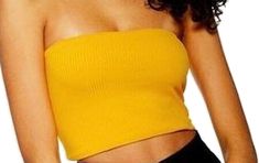 Spring Gold Stretch Crop Top, Gold Stretch Crop Top For Spring, Gold Stretch Crop Top For Summer, Yellow Stretch Crop Top, Yellow Tube Top, Knit Bandeau, Yellow Marigold, Tube Bra, Boat Neck Dress