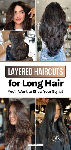 Long Haircut With Choppy Layers, Haircuts For Long Hair No Layers, Long U Shaped Layers, Haïr Cut Style For Long Hair, Long Layered Hair With Long Bangs, Long Butterfly Haircut Straight Hair, Woman Long Haircut, Haircut With Curtain Bangs And Layers, Hair Cuts For Long Hair Ideas