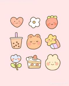 some cute little stickers on a pink background