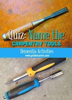 two different tools sitting on top of a table next to the words quiz name the carpentry tools