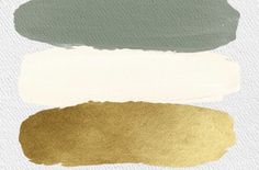 four different shades of green, white and gold on a paper background with the words