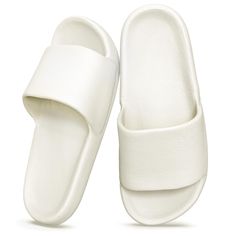 PRICES MAY VARY. Wide and Comfortable Fit: Enjoy extra space and comfort with a wider fit, perfect for those who prefer a looser fit. The sole is about 1 inch thick, providing a cozy and cushioned experience. Ergonomic Design: Experience effortless walking with a forward tilt that mimics natural steps. The sunken footbed fits the foot curve, keeping toes secure and reducing injury risk. Quick Dry & Lightweight: Stay fresh and dry with quick-drying, odor-resistant slippers that weigh only 200g, o Comfortable White Flat Platform Slippers, White Flat Platform Slippers For Vacation, White Platform Slippers For Vacation, White Slip-on Platform Slippers For Vacation, White Open Toe Sandals For Leisure, Casual White Platform Slide Slippers, Comfortable Beach Platform Slippers, Comfortable Solid Color Platform Slippers For Beach, White Open Toe Leisure Slippers