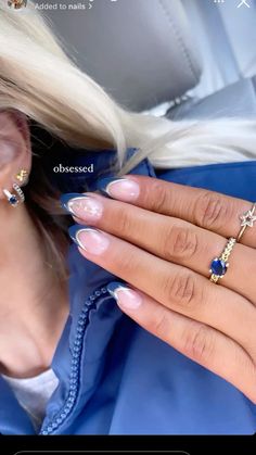 Cute Nails To Match A Navy Blue Dress, Nails In Navy Blue, Homecoming Nails Designs, Marine Corp Ball Nails, Almond Nails Hoco, Navy Blue Dress With Nails, Nail Art Designs Blue And Gold, Hoco Nails For Navy Blue Dress, Hoco Nail Ideas Blue Dress