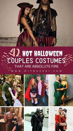 some people are dressed up in costumes and posing for the camera with text that reads, hot halloween couples costumes that are absolute fire