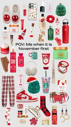 various items are arranged in the shape of a heart and text reads pov me when it is november first