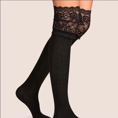 Just Arrive! Lace Over The Knee Socks Black. These Will Sell Fast! *Exact Pattern Layout May Very Slightly Due To Fabric Cuts. Colors May Very Slightly Due To Photo Lighting, Editing & By Computer Or Phone Display. Knee Length Socks, Shoe Wishlist, Over The Knee Socks, Knee Socks, Pretty Shoes, Shein Style, Pop Fashion, Cotton Style, Lace Fabric