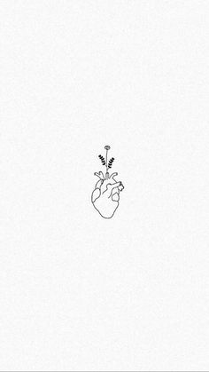 a black and white drawing of a hand holding a plant in it's palm