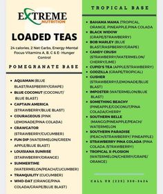 a green and white brochure with the words loaded teas written in it