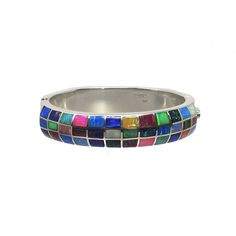 Multi stone Inlaid Cuff-Taxco Sterling-Swag Designer Jewelry Modern Multicolor Bangle Cuff Bracelet, Modern Multicolor Cuff Bangle Bracelet, Modern Multicolor Gemstone Jewelry, Modern Multicolored Multi-stone Gemstones, Modern Silver Gemstone Bangle, Modern Silver Bangle With Gemstone, Multicolor Multi-stone Bangle, Formal Multicolor Sterling Silver Bracelets, Multicolor Gemstone Sterling Silver Bracelets