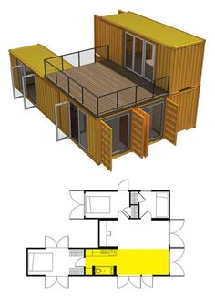 an image of a house made out of wood and metal with the floor plan below