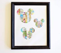 a mickey mouse cut out in the middle of a frame with text that reads, turn your disney parks map into art