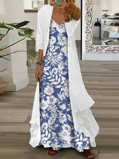 Basic White Maxi Dress With Outerwear Dress With Outerwear, Eclectic Closet, Elegant Floral Dress, Mob Dress, Chiffon Jacket, Two Piece Outfits, White Maxi Dress, Groom Dresses, Mob Dresses