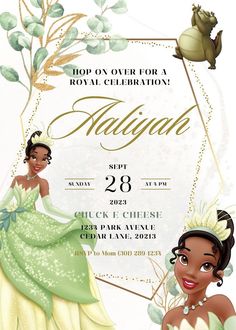 the princess and the frog birthday party flyer