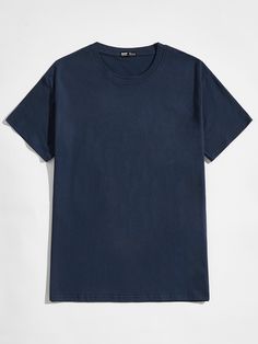 Navy Blue Basics  Short Sleeve Cotton Plain  Embellished Slight Stretch Summer Men Tops Navy Blue Shirt Outfit, Navy Blue Tshirt, Male Tshirt, Plain Tee Shirts, Plain Black T Shirt, Cool Shirt Designs, Plain T Shirts, Navy Blue T Shirt