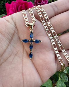 18'' long with cross and 1inch Pedant  Tarnish Free Beautifull Necklace for him or her Gold Filled Cross Necklace Gold Religious Cross Charm Unisex Women Men Necklace Pray Rosary Pendant Jewelry. Spiritual Blue Cross Pendant Necklace, Blue Cross Spiritual Necklace, Blue Cross Pendant Necklace For Gift, Blue Crucifix Necklace For Spiritual Wear, Blue Crucifix Necklace For Spiritual Purposes, Blue Cross Spiritual Jewelry, Blue Spiritual Cross Jewelry, Blue Cross Necklace As Gift, Blue Pendant Cross Necklace Gift