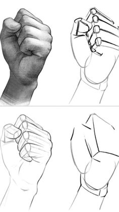 three different views of hands holding something in one hand and the other with their fingers up