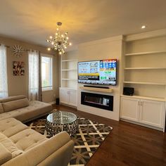 the living room is clean and ready to be used as a home theater or entertainment center