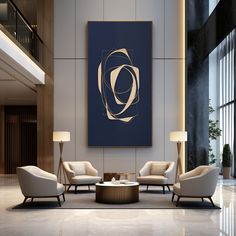 an elegant living room with modern furniture and artwork