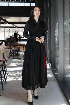 LEESLE Hanbok Bokhee Dress Black | Dresses for Women | KOODING Korean Fashion Black Dress, Korean Graduation Outfit, Korean Dress Elegant, Korean Lifestyle, Modern Hanbok Dress, Traditional Korean Clothing, Black Dresses For Women, Inspiration Dress, Korea Dress