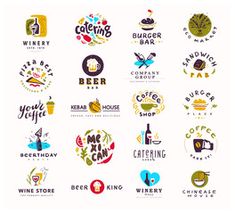 set of logos and emblems for coffee shop, cafe or restaurant on white background