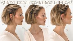 Short Hairstyle Ideas, Braids Short, Short Hair Up, Shorthair Hairstyles, Hairdos For Short Hair, Peinados Fáciles Para Cabello Corto, Easy Braids, Short Hair Updo